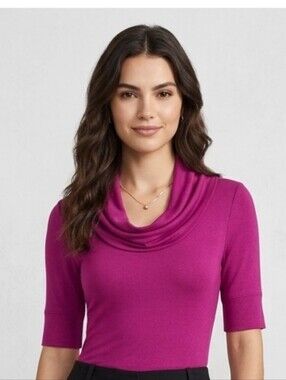 Express Cowl Neck Short Sleeve Sweater - Magenta